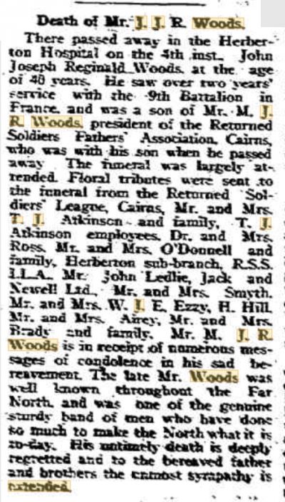 Death of Mr J J R Woods